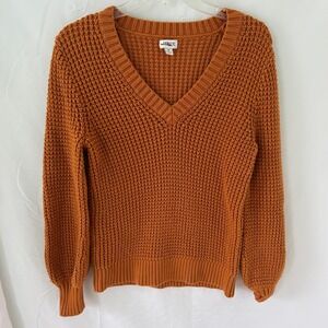 J Crew Waffle Knit V Neck‎ Sweater Burnt Orange Women's Medium